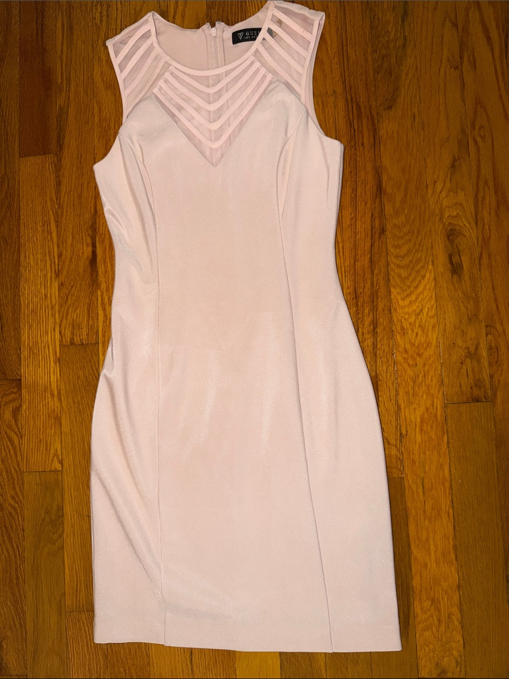 Guess Pale Pink Mesh Yoke Sheath Dress